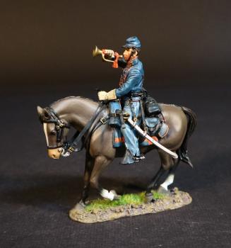 Bugler, Union Cavalry, 2nd U.S. Cavalry Regiment, The Army of the Potomac, The Battle of Brandy Station, June 9th, 1863, The American Civil War, 1861-1865--single mounted figure blowing bugle on dark brown horse Bugler, Union Cavalry, 2nd U.S. Cavalry Regiment, The Army of the Potomac, The Battle of Brandy Station, June 9th, 1863, The American Civil War, 1861-1865--single mounted figure blowing bugle on dark brown horse #51703