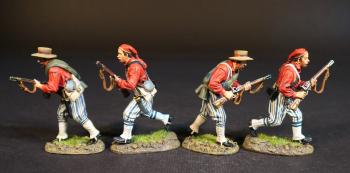 Four Wheat's Tigers Zouaves (2 advancing gun forward, straw hat; 2 advancing, gun across chest), 1st Special Battalion (Wheat's Tigers), Louisiana Infantry, The First Battle of Manassas, 1861, The American Civil War, 1861-1865--four figures in red tunics Four Wheat's Tigers Zouaves (2 advancing gun forward, straw hat; 2 advancing, gun across chest), 1st Special Battalion (Wheat's Tigers), Louisiana Infantry, The First Battle of Manassas, 1861, The American Civil War, 1861-1865--four figures in red tunics #51709