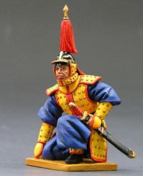 Image of Chinese Kneeling Officer Reporting--single figure