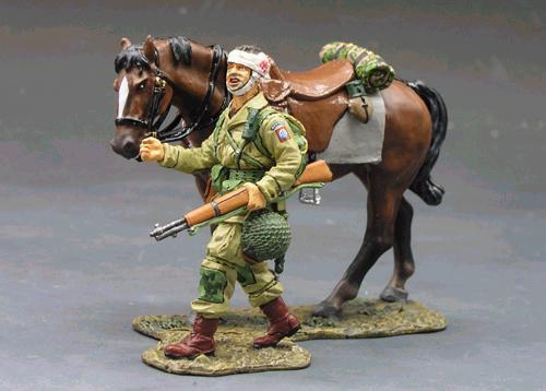 U.S. Paratrooper Walking/Holding Horse--single figure and single horse figure--RETIRED. #1