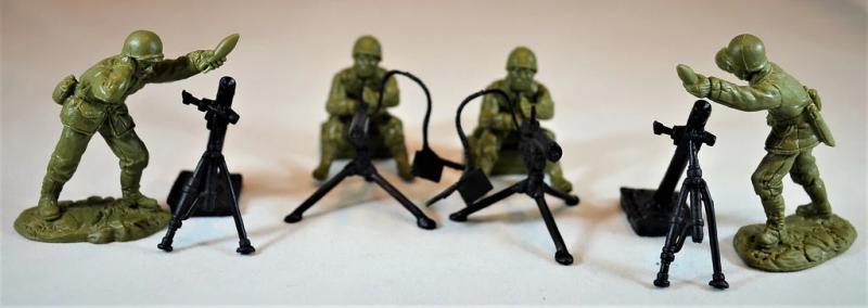 "Fire Support"--WWII U.S. GI's (European Theatre)--16 figures in 8 Poses, 2 MG, 2 Mortars, OD Green #1