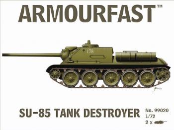Image of Russian SU-85 Tank Destroyer--two unpainted plastic 1:72 scale tanks--RETIRED--LAST FIVE!!