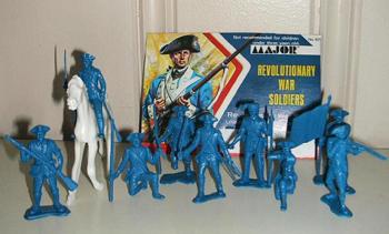 Blue Plastic  1960s. MPC AWI Soldier Kneeling with Musket and Bayonet 