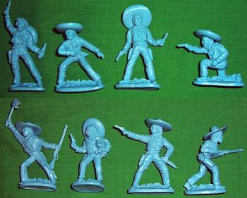 Image of Steve Weston's Mexican Bandits (formerly WES1004)--sixteen blue plastic figures in eight poses