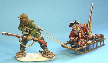 Image of Roger's Rangers--Evacuation of the Wounded Charles Pelham--two figures and sled--RETIRED.