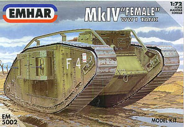 'Female' MK. IV WWI Tank--1:72nd scale plastic model tank