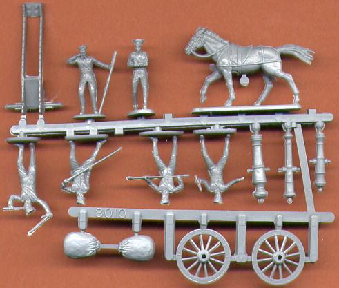 Napoleonic Russian Artillery--4 cannon with 24 crew, 4 pack horses and 12 interchangeable barrels. #1