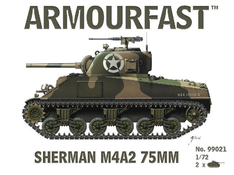 Sherman M4A2 75mm--two unpainted plastic 1:72 scale tanks #1