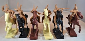 Image of Mounted Plains Indian Warriorsn (Buckskin)--6 mounted Indian figures and 6 horses