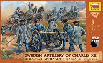 Image of 1/72 Swedish Artillery of Charles XII, XVII-XVIII--5 cannon, 3 mounted, and 32 infantry figures.