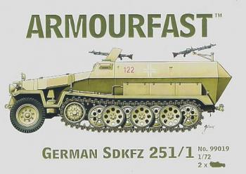Image of German Sd Kfz 251/1 Hanomag--two unpainted plastic 1:72 scale half-tracks