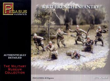 Image of WWII French Infantry 1940--forty unpainted 1:72 scale plastic figures in 15 poses.