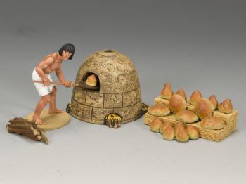 Image of Baker Set--A young Egyptian baker tends his oven--single figure with oven, bread, bakers peel, & firewood--RETIRED.