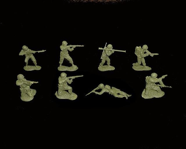 GI's set #1 16 figures in 8 poses 54mm green plastic Classic Toy Soldiers U.S 