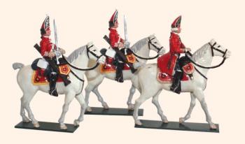 Image of The Scots Greys, British Cavalry, Seven Years War, 1756-1763--officer and two Troopers--three mounted figures