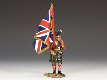 Image of Gordon Highlanders Officer with the King's Colour--single figure with flag