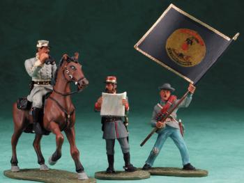 Image of Gettysburg Confederate Command Set--single mounted figure and two foot figures--RETIRED--LAST ONE!!