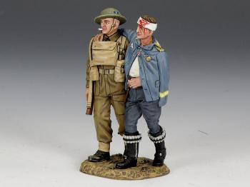 Image of Prisoner & Escort--British Tommy figure and Wounded German Pilot figure on single base--RETIRED--LAST ONE! 