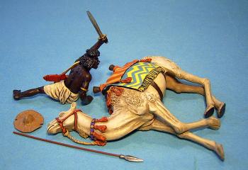 Image of Beja Warrior and Wounded Camel--single figure and wounded camel