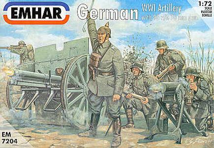 WWI German Artillery--1:72nd scale unpainted plastic figures. #1