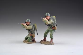 Image of U.S. Army Rangers Part 2 (B)--1 standing, 1 kneeling, in gaiters and net covered helmets--RETIRED--LAST ONE!!