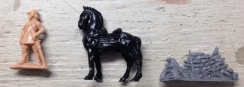 Image of Dismounted Round Head With Horse and Stone Wall, English Civil War