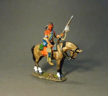 Image of Mounted Woodland Indian with Raised Rifle #1--single mounted figure