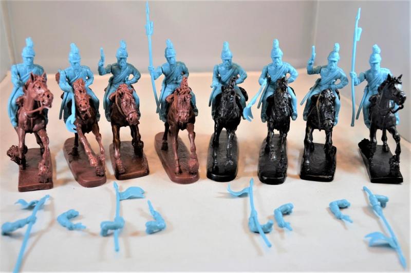 Mexican Helmeted Cavalry Lancers (Light Blue)--8 Figures in 8 poses with swap arms and 8 horses #1