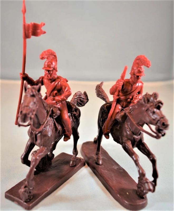 Mexican Helmeted Cavalry Lancers (Red)--8 Figures in 8 poses with swap arms and 8hHorses #2