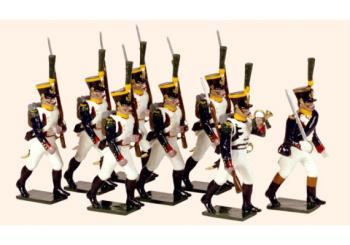 French Line Infantry Voltigeurs Marching 1815--Officer, Cornet, and six Voltigeurs marching--Special Order:  Takes 2 to 3 months. French Line Infantry Voltigeurs Marching 1815--Officer, Cornet, and six Voltigeurs marching--Special Order:  Takes 2 to 3 months. #32203