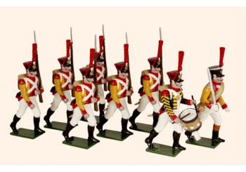 The Neuchatel Battalion 1812 Painted--Officer, Drummer, and six Grenadiers marching--Special Order:  Takes 2 to 3 months. The Neuchatel Battalion 1812 Painted--Officer, Drummer, and six Grenadiers marching--Special Order:  Takes 2 to 3 months. #32204