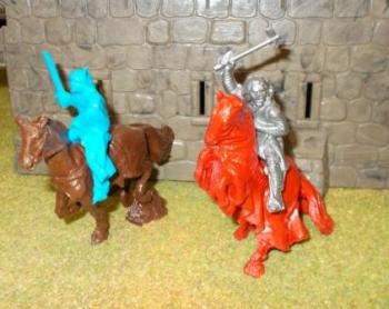 Image of Robin Hood Set #3. Mounted Sheriff of Nottingham & Guy of Gisbourne--two mounted plastic figures--LAST TWO.!