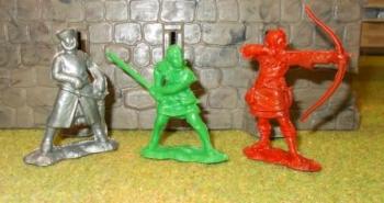 Image of Robin Hood Set #4. Richard the Lionheart, Much the Miller Son, Will Scarlet--three plastic figures on foot--FOUR IN STOCK.