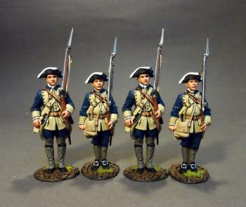 Image of Four Line Infantry At Attention, Set #1, The South Carolina Provincial Regiment (The Buffs), The Raid on St. Francis, 1759--four figures--RETIRED--LAST THREE!!