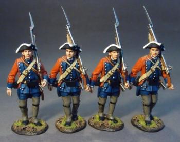 Image of Four Line Infantry Marching Set #1, 60th (Royal American), Regiment of Foot, The Raid on St. Francis, 1759--four figures Image of Four Line Infantry Marching Set #1, 60th (Royal American), Regiment of Foot, The Raid on St. Francis, 1759--four figures