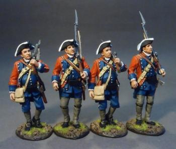 Image of Four Line Infantry Marching Set #2, 60th (Royal American), Regiment of Foot, The Raid on St. Francis, 1759--four figures Image of Four Line Infantry Marching Set #2, 60th (Royal American), Regiment of Foot, The Raid on St. Francis, 1759--four figures