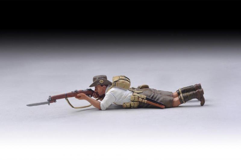 Australian Lying Down Rifleman with small backpack takes aim (white shirt)--single figure--RETIRED--LAST TWO!! #1