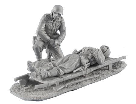 German Medic Treating Soldier in Stretcher--1:35 scale resin figure kit #2