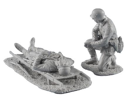 German Medic Treating Soldier in Stretcher--1:35 scale resin figure kit #3