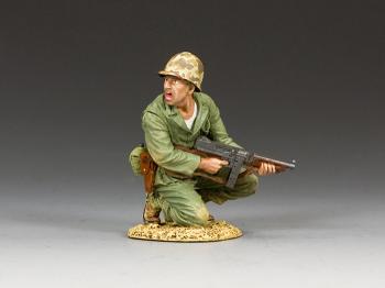 Image of Kneeling Marine Officer with Tommy Gun--single figure