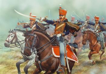 Image of British Napoleonic Hussars, 1808-1815-- fourteen mounted 28mm plastic figures