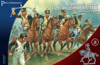 Image of British Napoleonic Light Dragoons, 1808-1815-- fourteen mounted 28mm plastic figures--AWAITING RESTOCK.