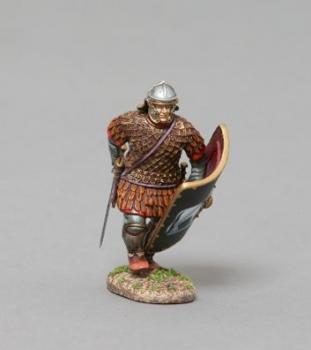 Image of Charging Roman Legionnaire in Scale Armor (9th Legion black shield)--single figure--RETIRED -- LAST ONE! Image of Charging Roman Legionnaire in Scale Armor (9th Legion black shield)--single figure--RETIRED -- LAST ONE!
