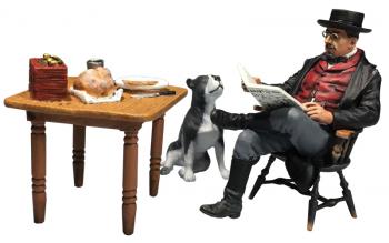 Image of Coffee, News and a Loyal Friend--Civilian Man at Breakfast With Dog--four pieces