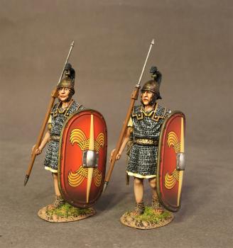 Image of Two Legionnaires with Red Shields Marching (Right Leg Forward), the Roman Army of the Late Republic, Armies and Enemies of Ancient Rome--two figures--RETIRED--LAST ONE!! Image of Two Legionnaires with Red Shields Marching (Right Leg Forward), the Roman Army of the Late Republic, Armies and Enemies of Ancient Rome--two figures--RETIRED--LAST ONE!!