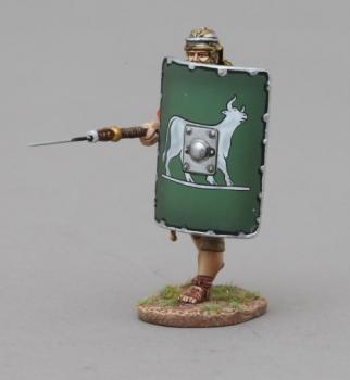 Image of Advancing Legionnaire Pilum Lowered (6th Legion green shield with Silver Boss)--single figure--RETIRED--LAST TWO!! Image of Advancing Legionnaire Pilum Lowered (6th Legion green shield with Silver Boss)--single figure--RETIRED--LAST TWO!!