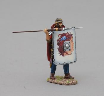 Image of Legionnaire Wearing Cloak & Throwing Pilum (1st Minerva Legion white shield with Silver Boss)--single figure--RETIRED--LAST TWO!!