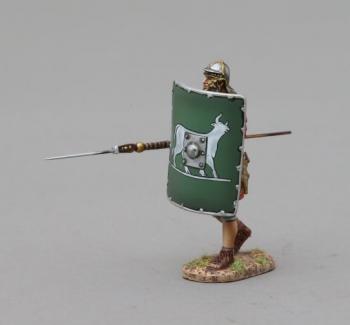 Second Rank Legionnaire Advancing with Pilum Lowered, Wearing Scale Armor (6th Legion Green Shield with silver shield boss)--single figure--RETIRED--LAST THREE!! Second Rank Legionnaire Advancing with Pilum Lowered, Wearing Scale Armor (6th Legion Green Shield with silver shield boss)--single figure--RETIRED--LAST THREE!! #39327