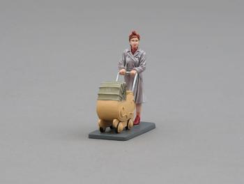 Image of Lady with Pram on grey rectangular base--single figure--RETIRED--LAST ONE!!