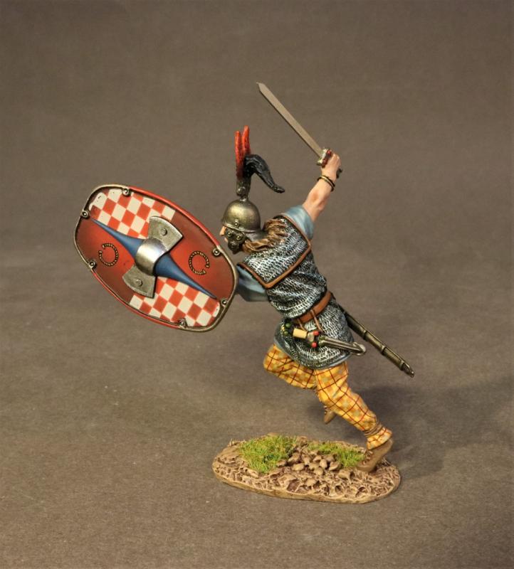 Gaul Warrior Charging (shield with red background with red and white checks), Ancient Gauls, Armies and Enemies of Ancient Rome--single figure #1